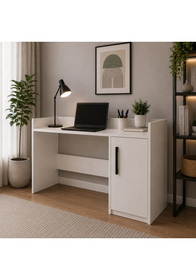 Dolaplı Modern Çalışma Masası Beyaz