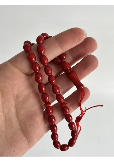 Oval Kesim Kokulu Toz Kehribar Tesbih 33lük 6mm A009