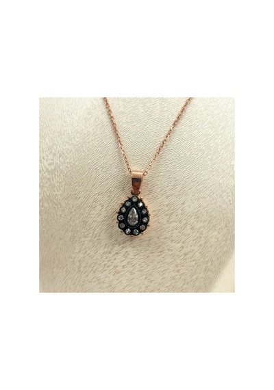 925 Ayar Gümüş Rose Gold Kaplama Elmas Montür Zirkon Taşlı Damla Kadın Takı Seti Gümüş Gümüş