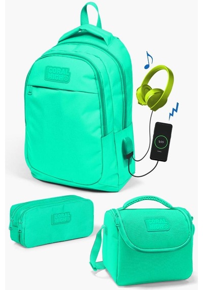 Coral High Kids Su Yeşili Usb'li 3 Lü Okul Çanta Seti Set0124309 Çok Renkli