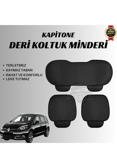 Renault Scenic 2 Uyumlu Deri Kapitone Koltuk Minderi Koruma Kılıfı 3 Lü Set