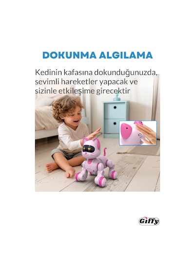 Oyuncak Full Fonksiyon Uzaktan Kumandalı El Sensörlü Şarjlı Işıklı Müzikli Dansçı Robot Kedi Pembe