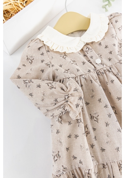 Babymod Çiçek Desenli Bebe Yakalı Keten Kız Bebek Elbise 001