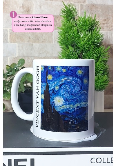 Vincent Van Gogh - Tarihi Sanat Starry Night Baskılı Porselen Kupa Bardak Çok Renkli