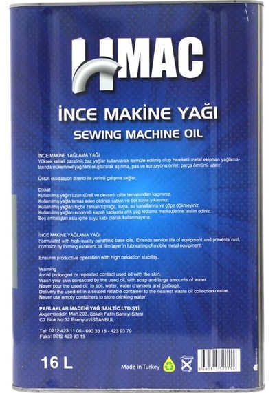 H-Mac İnce Makine Yağı Dikiş Makinesi Yağı 16 L