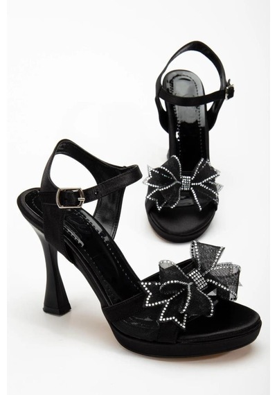Papuçcity Hco 03165 Kadın Platform Topuklu Gelin Nikah Düğün Sandalet Siyah