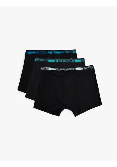 Koton 3'lü Boxer Seti Slim Fit Slogan Baskılı Pamuklu Siyah 5slm90009mk