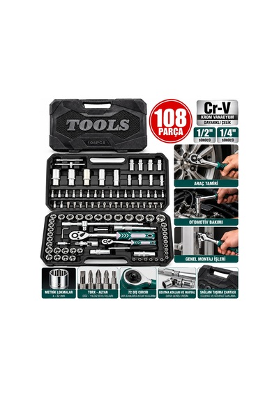 Krt-1170 Lokma Takımı 108 Parça Bits Ve Adaptörlü 2 Cırcır Kollu Plastik Çantalı