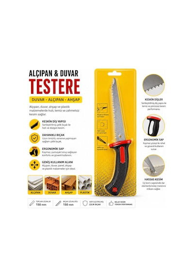 Alçıpan Ve Duvar Testeresi Ergonomik Saplı Çok Amaçlı El Testeresi