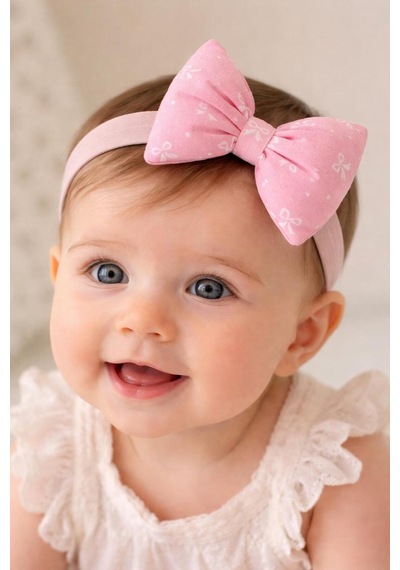 Pamuk Kız Bebek Fiyonk Bandana 2'li Set Pembe Fiyonk - Camel Kalpli Pembe Fiyonk - Camel Kalpli