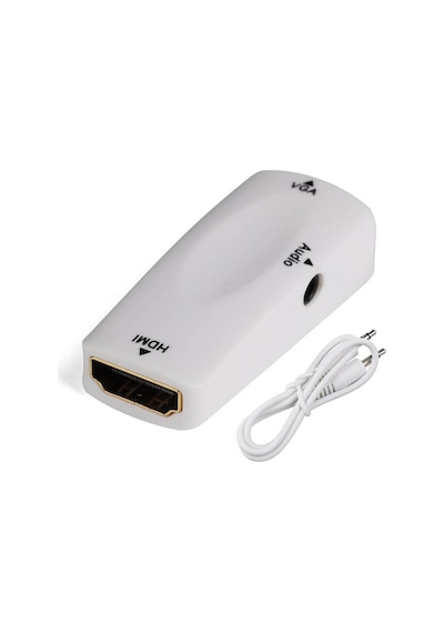 Koodmax Hdmi To Vga Çevirici Kablo 1080p Hdmı Dişi - Vga Dişi Ses Destekli Dönüştürücü - Beyaz