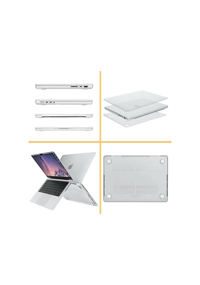 Apple Uyumlu MacBook Pro 14.2 2021 A2442 Kılıf Koruma Kılıfı Hardcase 3Lü Set Siyah