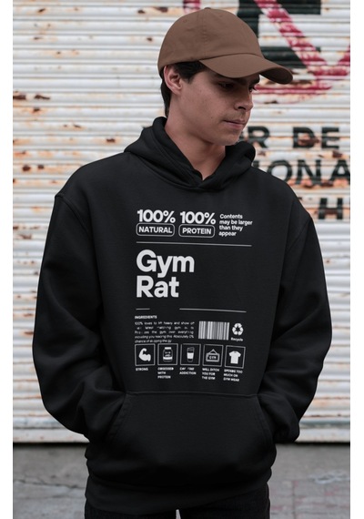 Sevbano Tasarım Gym Rat Bodybuilding Fitness Baskılı Unisex Oversize Spor Siyah