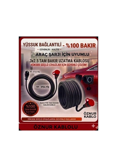 Öznur Evden Araç Şarjı Uyumlu 25 Metre 3x2.5mm Ttr Tam Bakır Yağmur Altında Kullanıma Uygun Uzatma Seyyar - 879158988