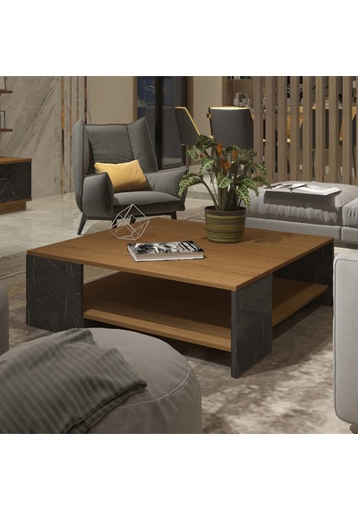 Trendstyle 4s Mdf Tv Ünitesi Ve Orta Sehpa 2'li Set - Ceviz Siyah Mermer Ceviz - Royal Mermer