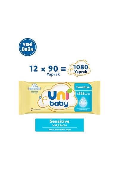 Uni Baby Sensitive Islak Bebek Mendil 12x90 1080 Yaprak 12'li Set