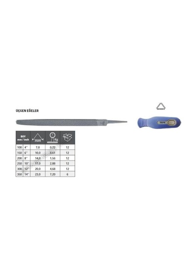 Tome Saplı Üçgen Eğe Orta Diş 200mm