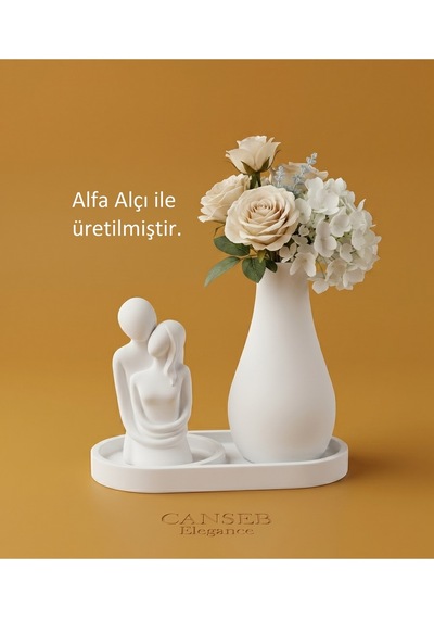 10cm Sevgili Biblo & 13cm Çiçek Vazosu - 17cm Tepsi - Üçlü Set 39160994
