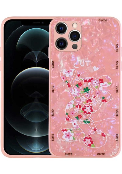 Apple Uyumlu iPhone 13 Pro Max Kılıf Desenli Sert Silikon Zore Mumila Kapak Pink Mouse
