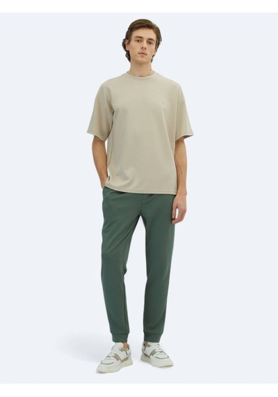 Kip Bej Düz Bisiklet Yaka T-shirt Bej