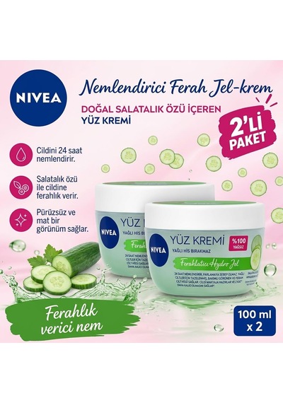 Nivea Kavanoz Ferahlatıcı Hydro Gel Yüz Kremi 100ml - 2 Adet