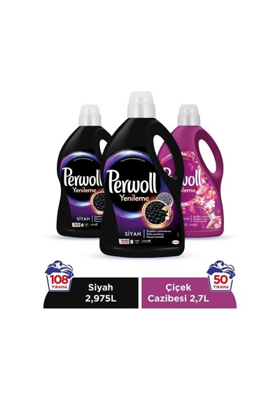 Hassas Bakım Sıvı Çamaşır Deterjanı 3 X 3l 145 Yıkama 2 Siyah + 1 Çiçek Cazibesi Yenileme
