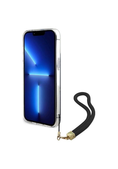 Apple Uyumlu iPhone 15 Pro Max Kılıf Guess Lisanslı Desenli Yazı Logolu Askı İpli Holografik Glitter Peony Siyah