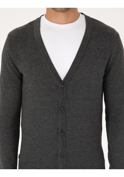Pierre Cardin Erkek Koyu Gri Melanj Hırka Triko 50317330-vr128 Koyu Gri Melanj