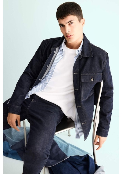 Defacto Relax Fit Düğmeli Jean Ceket F8292ax25aunm34 Mavi