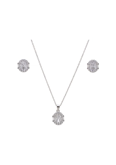5-8 Mm Oval Zirkon Taşlı 925 Ayar Gümüş Kadın 2'li Set Gümüş
