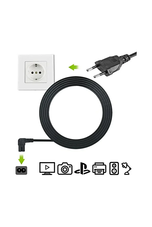 1.5 Metre 1.5mt 2 Pinli 90 Derece L Uç Teyp Radyo Fişi Ps5 Ps4 Ps3 Xbox One S X Power Güç Kablosu