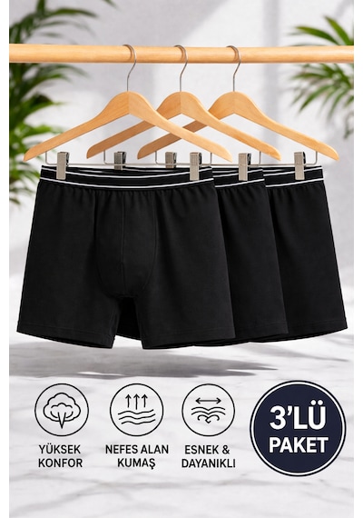 Maxi-dry 3'lü Erkek Boxer Aşırı Terleme Önleyici Çift Katmanlı, Islaklık Sızdırmaz, Nefes Alabilen İç Giyim Siyah