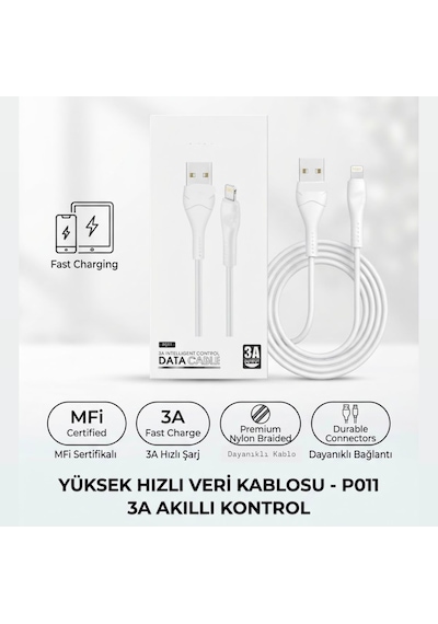 Hızlı Şarj Özellikli Usb To Lightning 3 A. Kablo Lightning Naylon Usb Kablo Usb To Lightning Kablo