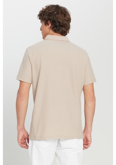 AC&Co / Altınyıldız Classics Erkek Bej %100 Pamuk Slim Fit Dar Kesim Polo Yaka Jakarlı Triko Tişört Bej