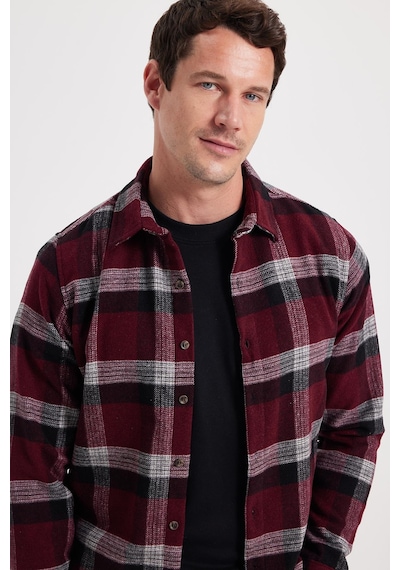 Tudors Erkek Slim Fit Dar Kesim Kareli Kışlık Oduncu Gömlek-42349 Bordo