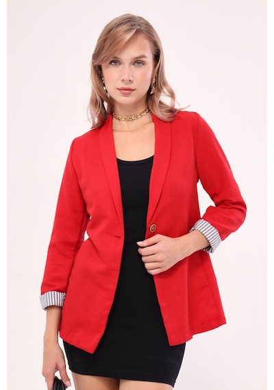 Armonika Kadın Kırmızı Kol İçi Çizgili Tek Düğmeli Ceket Arm-22k001122