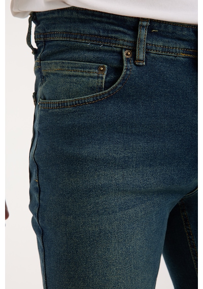 Erkek Pantolon Regular Fit Yeşil Tint Fermuarlı Rahat Giyim Jeans Yeşil Tint
