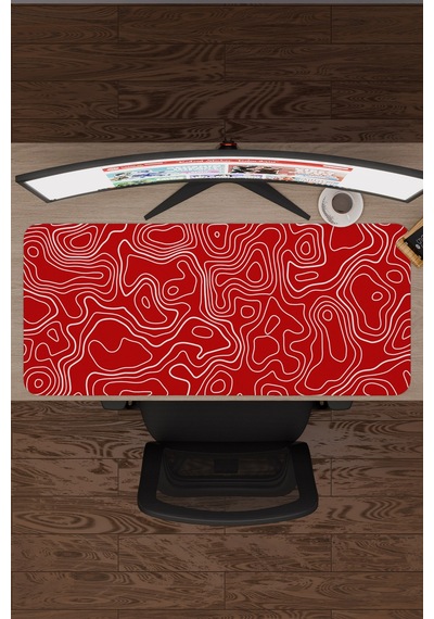 Kırmızı Beyaz 90x40 Xxl Taraftar Gaming Oyuncu Mouse Pad Kaymaz Taban Büyük Fare Altlığı Topography