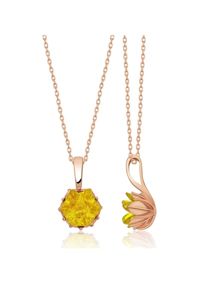 Papatya Silver Lotus Çiçeği Sarı Taşlı Kadın Kolyesi Uvps100542