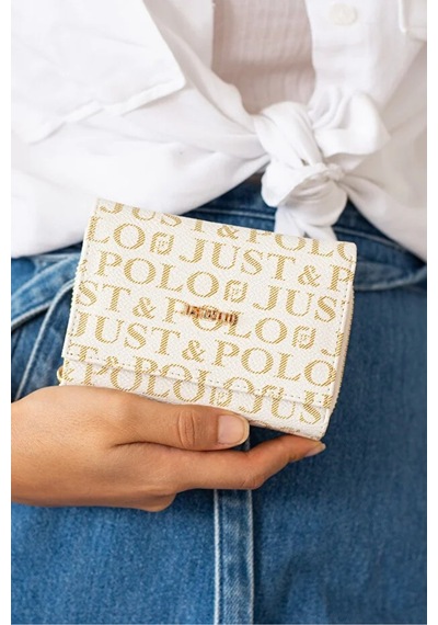 Just Polo Kadın Baskılı Fermuarlı Şık Cüzdan Shopper Krem