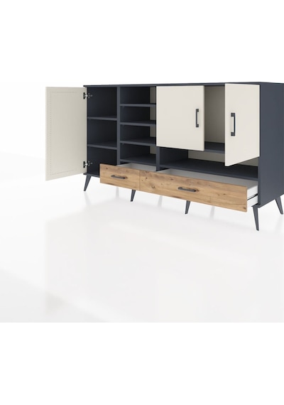 Kronos Konsol 8 Raflı 2 Çekmeceli 3 Kapaklı 176x59x99 Antrasit-ay Antrasit-aytaşı/çam