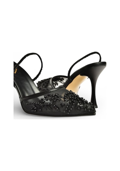 Fox Shoes Y726462415 Siyah File Boncuk İşlemeli İnce Topuklu Ayakkabı Siyah
