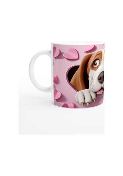 Kalpli Pembe Duvardan Bakan Basset Hound Temalı Baskılı Kupa Bardak Renkli