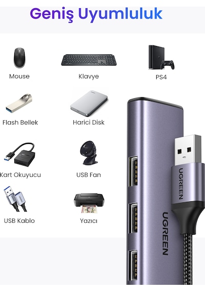 Ugreen Usb Hub 4 Usb 3.0 Bağlantı Noktası Veri Yuvası Usb., 20805