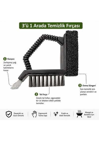Profesyonel Mangal Ve Barbekü Temizlik Fırçası Kazıyıcılı Çelik Tel Izgara Temizleyici