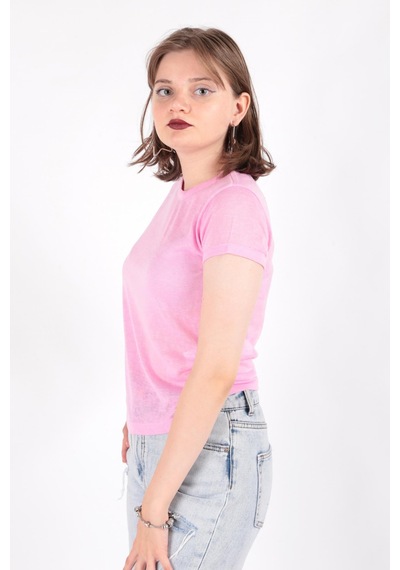 Busem S0016230 Kadın Flamlı İnce T-shirt Şekerpembe