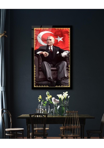 Atatürk Portre Ve Türk Bayrağı Cam Tablo Modern Ev Ofis Salon Hediyelik Büyük Tablo Duvar Dekoru16