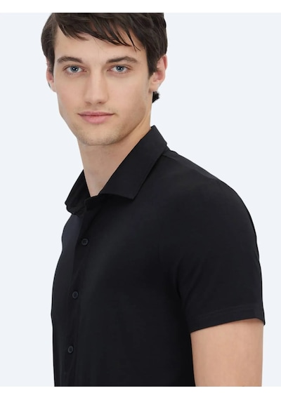 Kip Siyah Düz Regular Fit Casual Gömlek Siyah