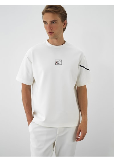 Xint Ekru Esnek Dokulu Oversize Tişört 502286