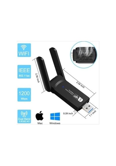 Vothoon Dual Band Usb 3.0 Adaptör Kablosuz Wifi Alıcı Ac1200 Mb